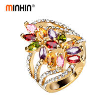 Женские обручальные кольца MINHIN, обручальные кольца золотистого цвета с австрийским кристаллом в виде цветка 2024 - купить недорого