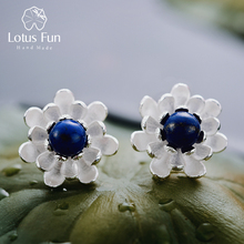 Lotus Fun Real 925 Sterling Silver Natural Lapiz Creative Handmade Fine Jewelry Vintage Blooming Lotus Stud Earrings for Women 2024 - buy cheap