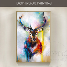 Top Artist Hand-painted High Quality Abstract Deer Oil Painting on Canvas Animal Deer Picture Hand-painted Deer Oil Painting 2024 - buy cheap