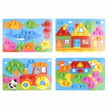 Wooden 3D Puzzle Jigsaw Toys Cartoon Things Color Cognition Board Games Educational Toys For Children Wood Puzzles Baby Toys 2024 - buy cheap