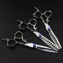 professional japan 440c 6 inch Blue gem Dragon hair scissors cutting barber makas haircut thinning shears hairdressing scissors 2024 - buy cheap