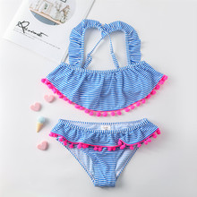 2021 New Girls Swimsuit With Ruffle 2-14years Children's Swimwear Two Piece Blue Striped Swimsuit For Girl Bathing Suit G1-CZ958 2024 - buy cheap