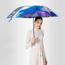 Jpzylfkzl criativo três-fold dobrável guarda-chuva feminino masculino carro de luxo grande guarda-chuva à prova de vento guarda-chuva homem chuva pintura preta 2024 - compre barato