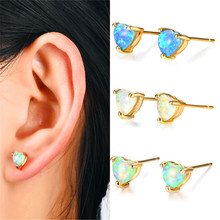 Boho Female Small Heart Stud Earrings 14KT Yellow Gold Filled Jewelry White/Blue/Green Fire Opal Earrings For Women 2024 - buy cheap