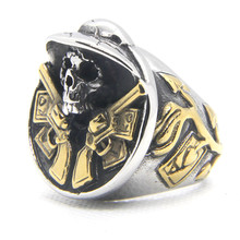 Size 7-14 New Huge Heavy Skull Ring 316L Stainless Steel Cool Man Double Guns Big Skull Pirate Ring 2024 - buy cheap