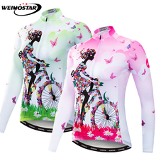 Camisa de manga longa para ciclismo feminina, camiseta rosa verde para ciclismo, roupas de bicicleta para estrada, mtb, 2021 2024 - compre barato