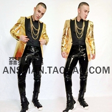 S-5xl New 2021 Men's Fashion Slim Fashion Dj Golden Leather Suit Jacket Male Singer Costumes Men Plus Size Clothing 2024 - buy cheap