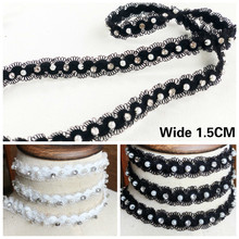 1.5CM Wide Exquisite Glitter Diamond Beads Handmade Elastic Lace Embroidery Ribbon Collar Neckline Edge Trim DIY Sewing Supplies 2024 - compre barato