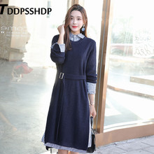 Spring Plus Size Fashion Knitted Women Dress Waist Belt 2 Piece Elegant Office Lady Female Dresses 2024 - buy cheap
