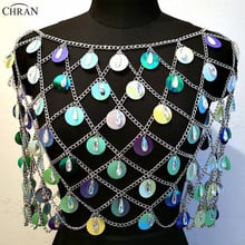 Chran Seascale Top Bralet Chain Shoulder Necklace Sequins Cape Skirt Dress Ibiza Festival Costume Wear Discos Jewelry CRS208 2024 - buy cheap