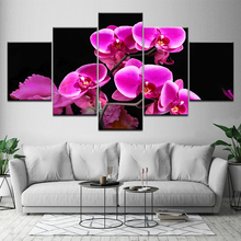 Póster con impresión HD de 5 paneles, pintura en lienzo artística de pared romántica, flor de Orquídea rosa, mariposa, dormitorio, sala de estar, decoración del hogar 2024 - compra barato