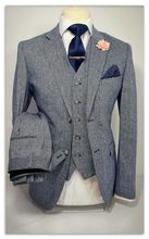 Grey Smoking Tweed Men Suit Fashion 3 Pieces Groom Tuxedo Mens Suits Custom Made Slim Fit Groomsmen ( Jacket+Pants+Vest) 2024 - buy cheap