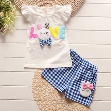 2020 toddler children summer baby girls clothing sets cartoon casual suit plaid clothes set white t shirt+short pants sleeveless 2024 - buy cheap