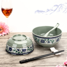 Tazón de arroz de cocina azul y verde clásico de estilo chino, tazón grande de Ramen Para sopa, cuchara pequeña, vajilla de té con logotipo 2024 - compra barato