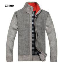 ZOEQO Men's Sweaters Thicken Velvet Knitwear Men's Cardigans Sweaters Zipper Casual Cardigan Men warm Sweater coat 2024 - buy cheap