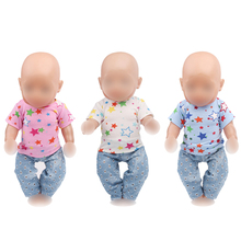 Roupas para boneca 43 cm, boneca estampada com estrela, camiseta em 3 cores, cabe em 18 polegadas, acessórios de roupas de bonecas 2024 - compre barato
