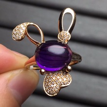 Fine Jewelry Real 18K Rose Gold Rabit Cute 100% Natural Amethyst Gemstones Female Rings for Women Fine Ring 2024 - buy cheap