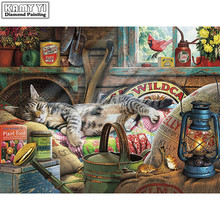 Completo diamante redondo 5d diy pintura de diamante bordado ponto cruz figura de gato preguiçoso imitação de mosaico decoração presentes 2024 - compre barato