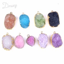 Druzy livre de drusy pedra natural pingente colar vintage ouro-cor de cristal cru verde colar para jóias femininas 2024 - compre barato