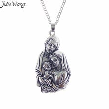 Julie Wang 1PC Color de plata antiguo de la Santa Virgen María Joseph bebé Jesús COLLAR COLGANTE religioso cristiano oración joyería 2024 - compra barato