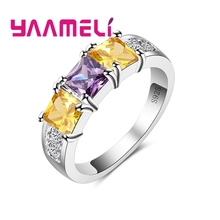 Fashion Multicolor Cubic Zirconia Crystal Women Girls Jewelry 925 Sterling Silver Finger Ring High Quality Gift 2024 - buy cheap