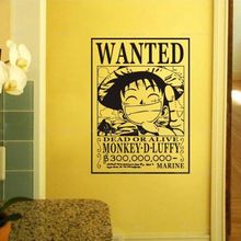 New 2015 One Piece Art Wall Sticker Gift For Children Japanese Anime  Monkey D. Luffy Wanted Wall Decal Kid's Room  Decoration 2024 - buy cheap