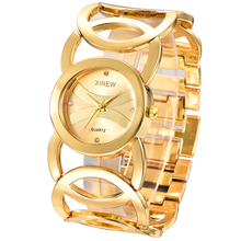 Relógio feminino luxuoso quartz banhado a ouro, pulseira de aço inoxidável com cristais 2024 - compre barato