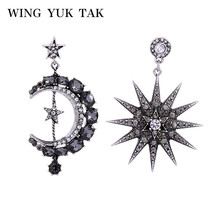 wing yuk tak Shiny Black Crystal Star Moon Drop Earrings For Women Fashion Statement Party Earrings Vintage Punk Jewelry 2024 - buy cheap