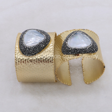 Natural shell pearl big cuff bangle bracelet  brass cuff fashion high quality bead Gems stone jewelry bangle cuff 231 2024 - buy cheap