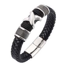 2019 Fashion Men Jewelry Bracelets Black Braided Leather Bracelet Stainless Steel Magnetic Clasp Rock Punk Bracelet Male SP0068 2024 - buy cheap