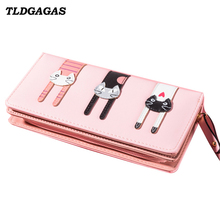 TLDGAGAS New Fashion Long Women Wallet With Three Cat Pattern Clutch Bag Ladies Coin Purse Card Handbag Female Mobile Phone Bag 2024 - buy cheap