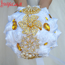 WifeLai-A Gold Brooch Bridal Hand Holding Flower Bouquets  White Gold Crystal Pure White Silk Bridesmaid Wedding Bouquet W227-1 2024 - buy cheap