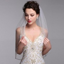 Woman Tulle Edge Beaded Wedding Veils With Comb Simple One Layer White Ivory Short Bridal Accessories 2021 2024 - buy cheap