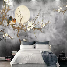 Custom Mural Wallpaper Chinese Style White Magnolia Sofa Tv Background Wall 2024 - buy cheap