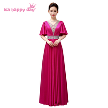 2020 women hot pink fuchsia elegant capped floor length dinner party bridesmaids dress gown long bridesmaid dresses H3941 2024 - buy cheap