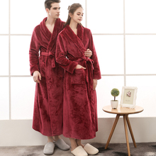 SSH0288 Warm Autumn Winter Robe Men Women Solid Flannel Bath Robe Unisex Couples Lovers Sleepwear Plus Size Bathrobe Nightwear 2024 - buy cheap