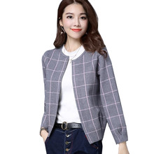 Spring Autumn Women's Knitwear Cardigan Korean Loose O neck Long-sleeve Knit Plaid Cardigan All-match Casual Female Sweater Coat 2024 - buy cheap