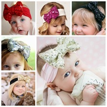 Infantile Girls Big Sequin Bow Headbands For Kids 2018 Solid Elastic Hair Band Large Gold Glitter Hair Bow Hair Accessories 2024 - buy cheap