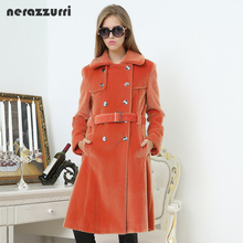 Nerazzurri Spring Long Trench Coat for Women Fashion Autumn Double Breasted Casual Slim British Style Orange Faux Fur Overcoat 2024 - buy cheap