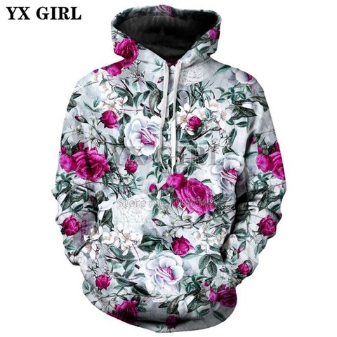 YX девушка дропшиппинг 2018 новые модные толстовки с цветочным принтом розы/пиона 3d Толстовка с капюшоном для мужчин/женщин Повседневная Толстовка пуловер 2022 - купить недорого
