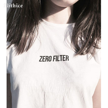 Slithice camiseta feminina preta de verão, camiseta com estampa escrita vogue zero filtro, manga curta casual para mulheres, 2018 2024 - compre barato
