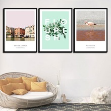 City Landscape Flamingo Home Decor Painting Nordic Simple Canvas Prints Poster Modern Space Art  Wall Picture For Room 2024 - buy cheap