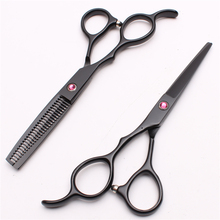Left Hand 5.5" 16cm Customized Logo 440C Black Hair Scissors Cutting Shears Thinning Scissors Professional Barber Scissors C8001 2024 - buy cheap