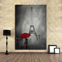 100% Handpainted Red Umbrella Romantic Paris City Tower Oil Painting on Canvas Poster Wall Picture for LivingRoom Bedroom Decor 2024 - buy cheap