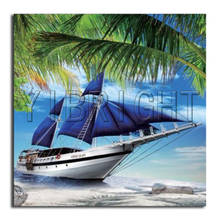 Полная круглая Алмазная Картина Вышивка крестом синяя парусная лодка 5D DIY Бриллиантовая Вышивка Дерево полностью квадратная Бриллиантовая мозаика пейзаж 2024 - купить недорого