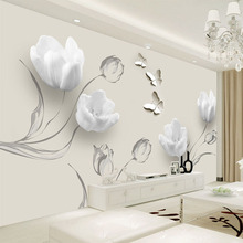 Mural de flores blancas modernas, sala de estar autoadhesivo para papel tapiz, TV, sofá, dormitorio, decoración del hogar, papel tapiz 3D de lona impermeable 2024 - compra barato