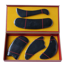 New Arrival Good quality 100% Natural black ox horn comb guasha plate fish and C shaped  5pcs/set face body massage 0032 2024 - buy cheap