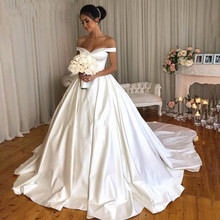 White Ivory Simple Satin Wedding Dresses Off The Shoulder Ball Gown Sweetheart Bride Dresses Wedding Gowns Free Shipping 2024 - buy cheap