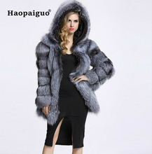 2020 Winter Luxury Faux Fox Fur Coat With Hooded Women Thick Warm Fluffy Faux Fur Jacket Ladies Coat Black Fur Top 4XL Plus Size 2024 - buy cheap