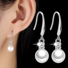 Luxury Dangle Earrings for Women Korean Style White Gold Color Shiny CZ Zircon Pearl Earrings Female Party Silver Plated Jewelry 2024 - buy cheap